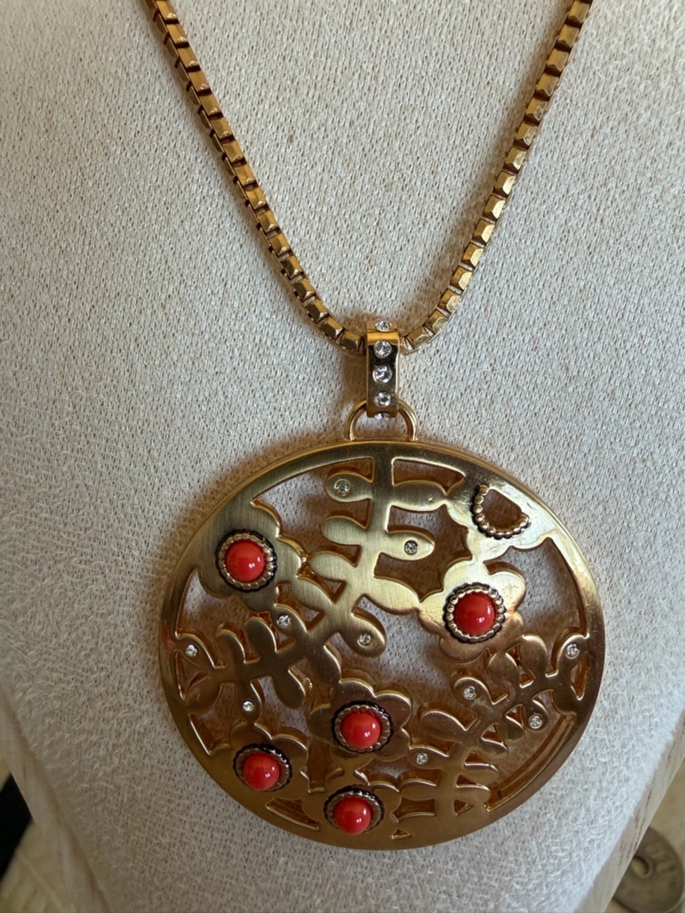 Brighton Francesca Gold-Tone Floral Cutout Pendant Necklace with Red Cabochons - Picture 5 of 5